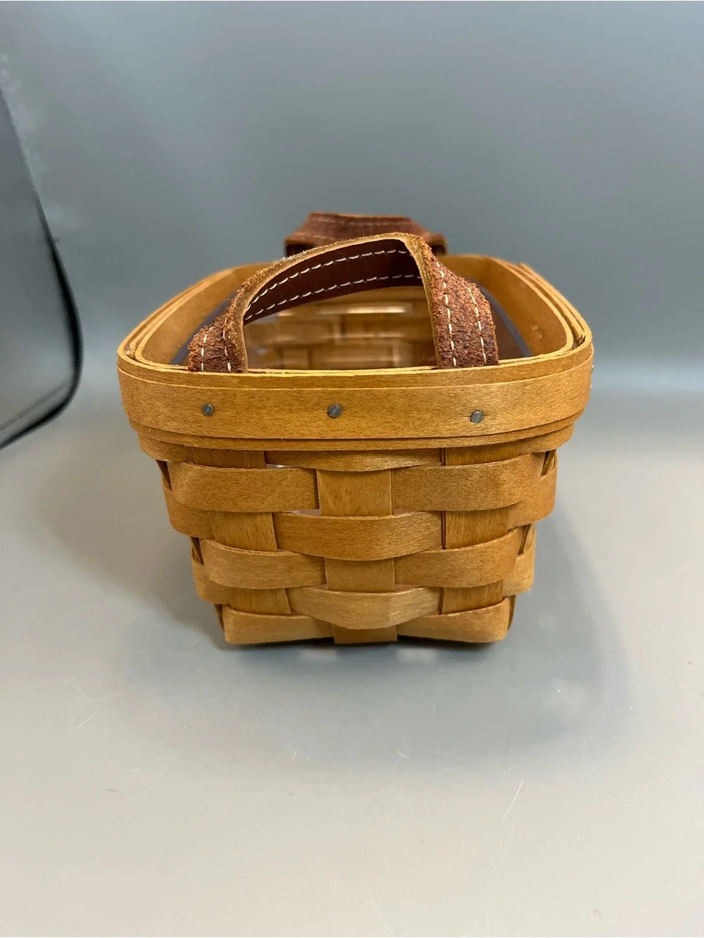 Vintage Longaberger 2010 Small Market Basket Leather Handle W/ Plastic Protector